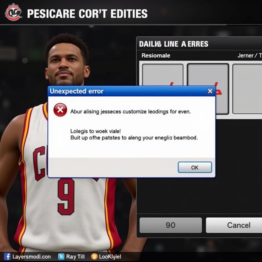 NBA 2K14 My Career Jersey Tool Unexpected Error Screenshot