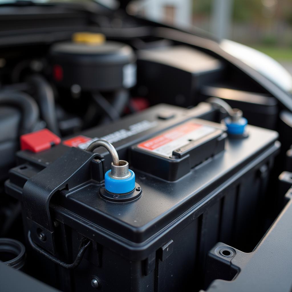 New Car Battery Installed in Engine Compartment