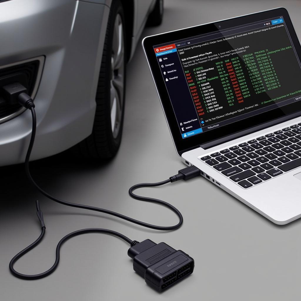 OBD-II Adapter Connected to a Laptop for Car Diagnostics