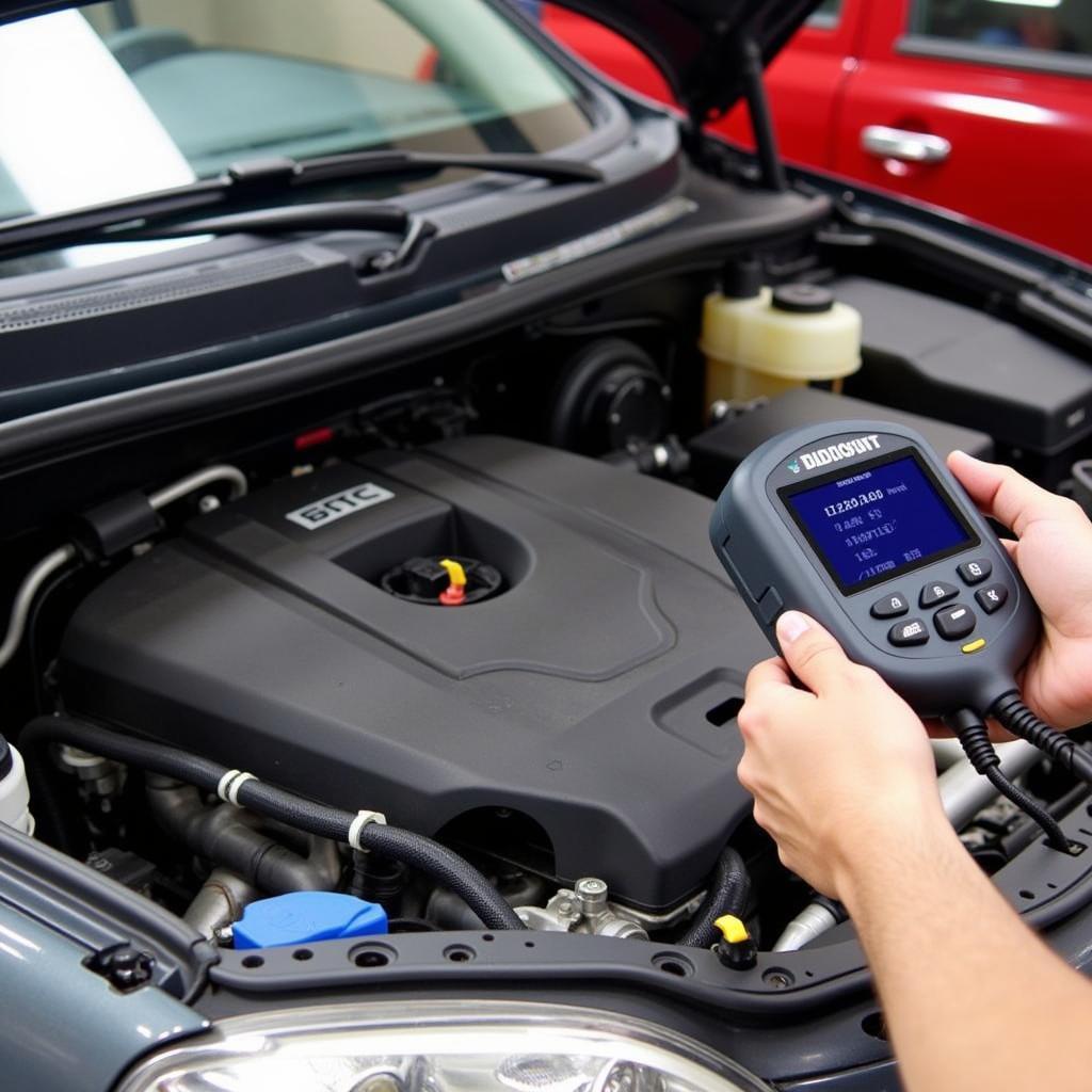 OBD-II scanner connected to a car's diagnostic port