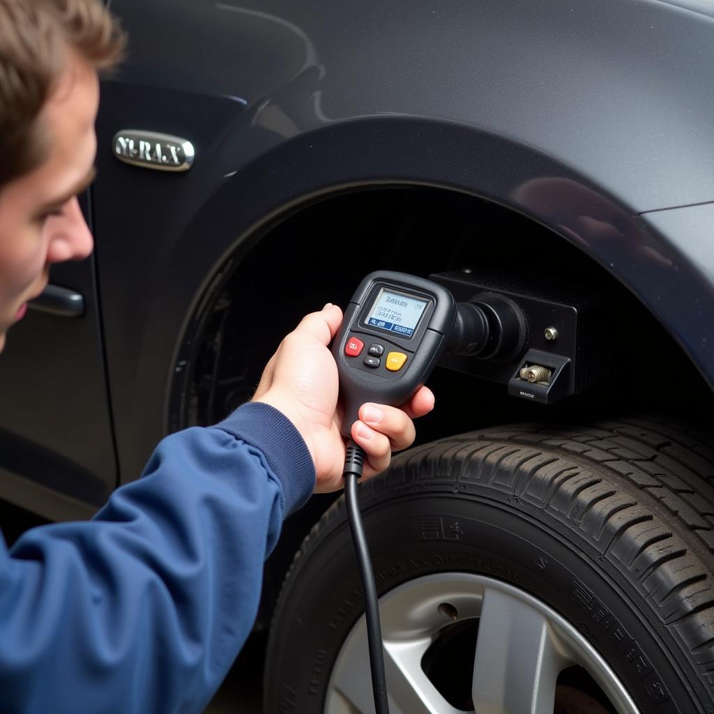 Mechanic Using an OBD-II Scanner for Car Diagnostics