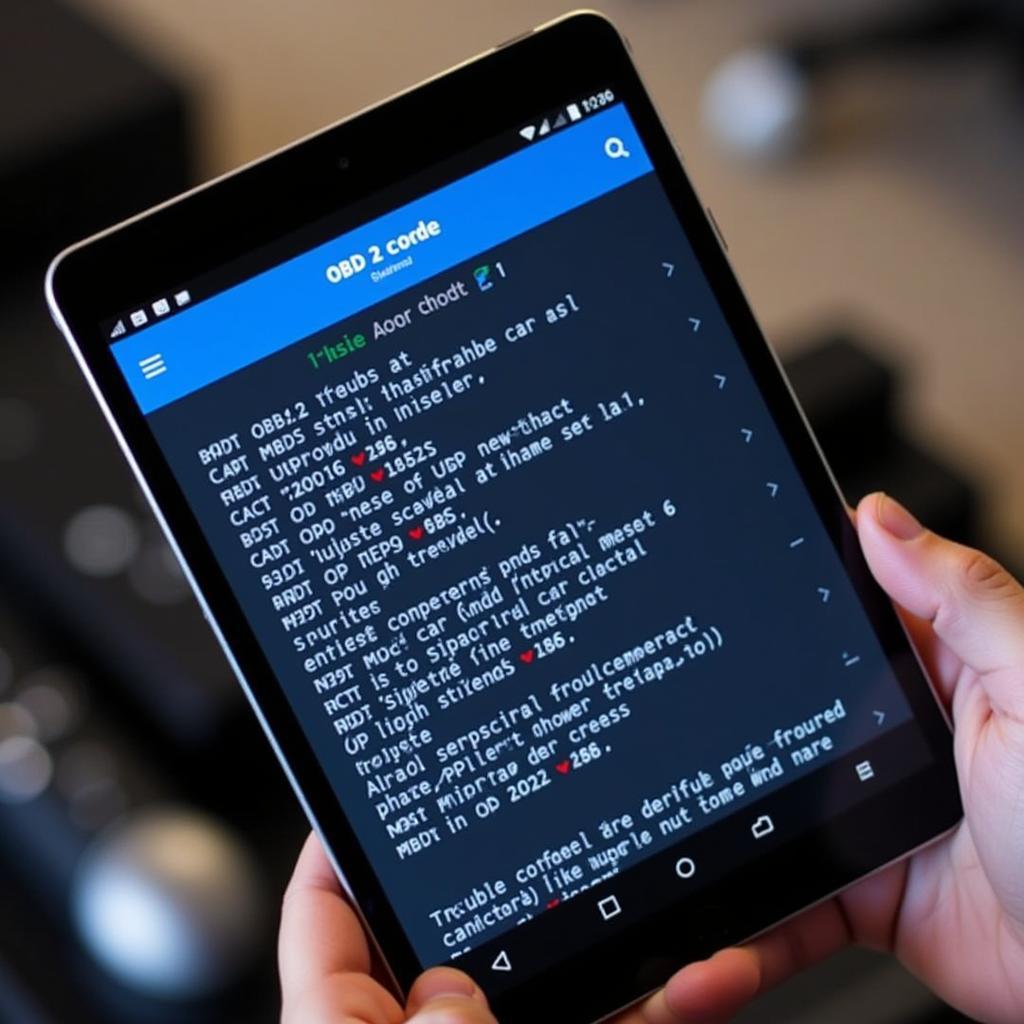 OBD2 Scan Tool Displaying Trouble Codes on a Tablet