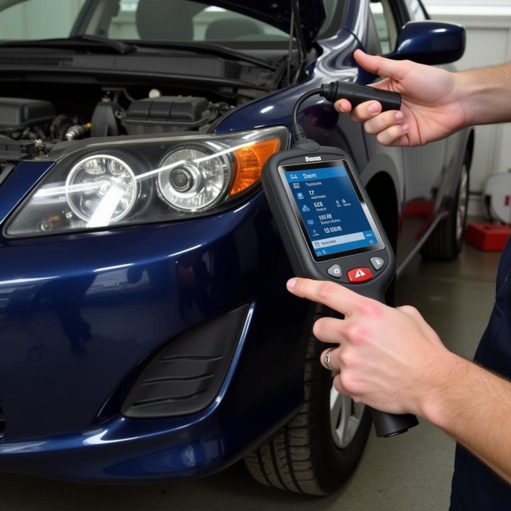 Mechanic Using an OBD-II Scanner on a Car