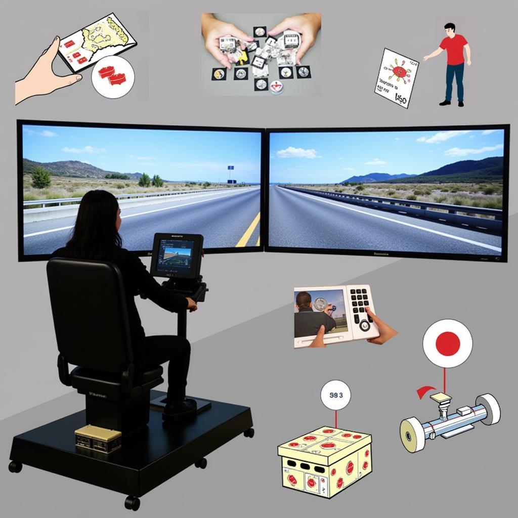 Examples of tools used in off-road car assessments, such as simulators and cognitive tests.