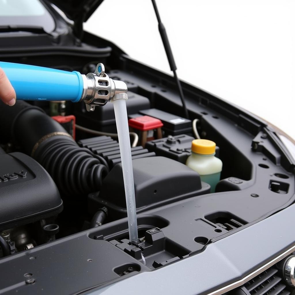 Using an Oil Extraction Tool on a Car Engine