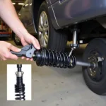 On Car Strut Compressor Tool in Use