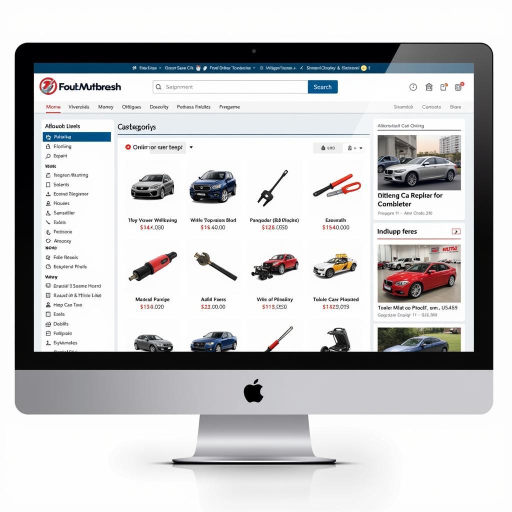 Wide selection of car repair tools displayed on a website