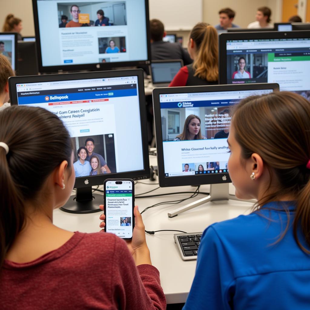 Students utilize online platforms and digital tools to research and plan their future careers.