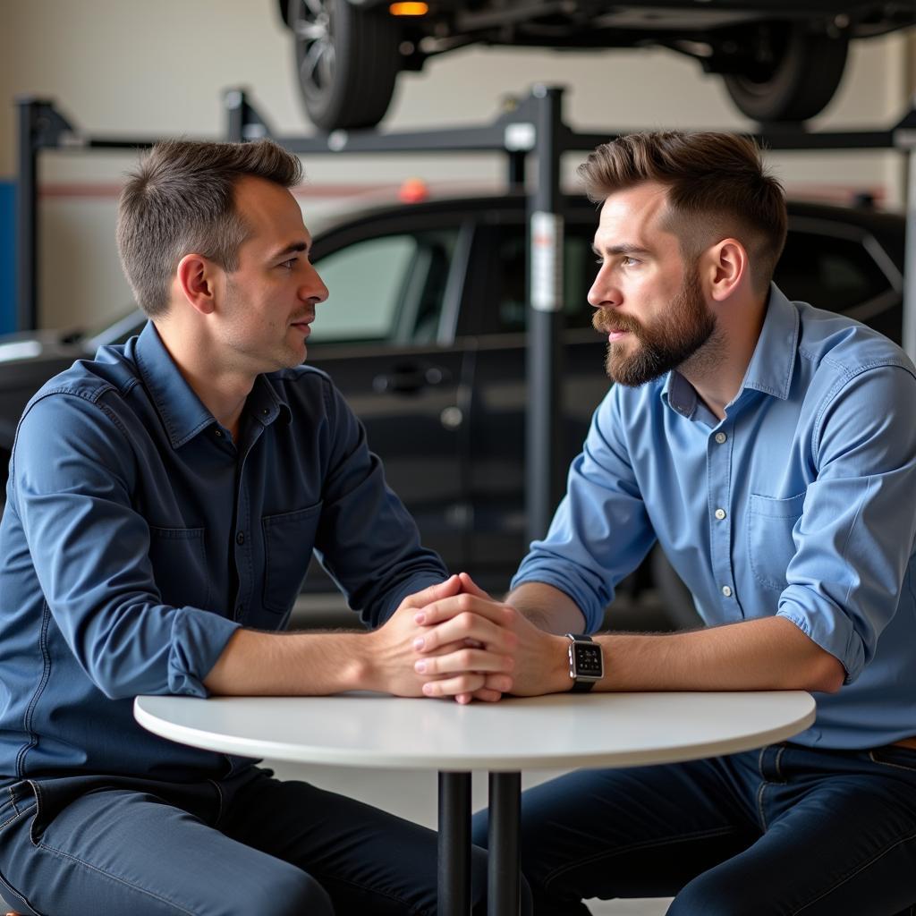 Manager and Mechanic Discussing Issues