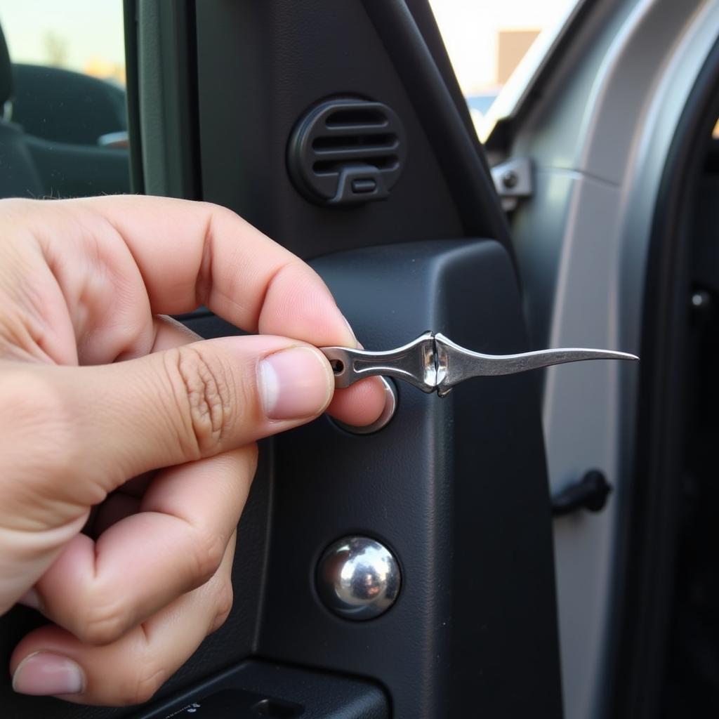 Using a slim jim to unlock a car door