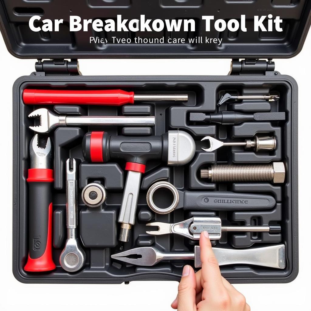 Organized Car Breakdown Tool Kit: Tools neatly arranged in a compartmentalized toolbox, ensuring easy access and efficient storage.