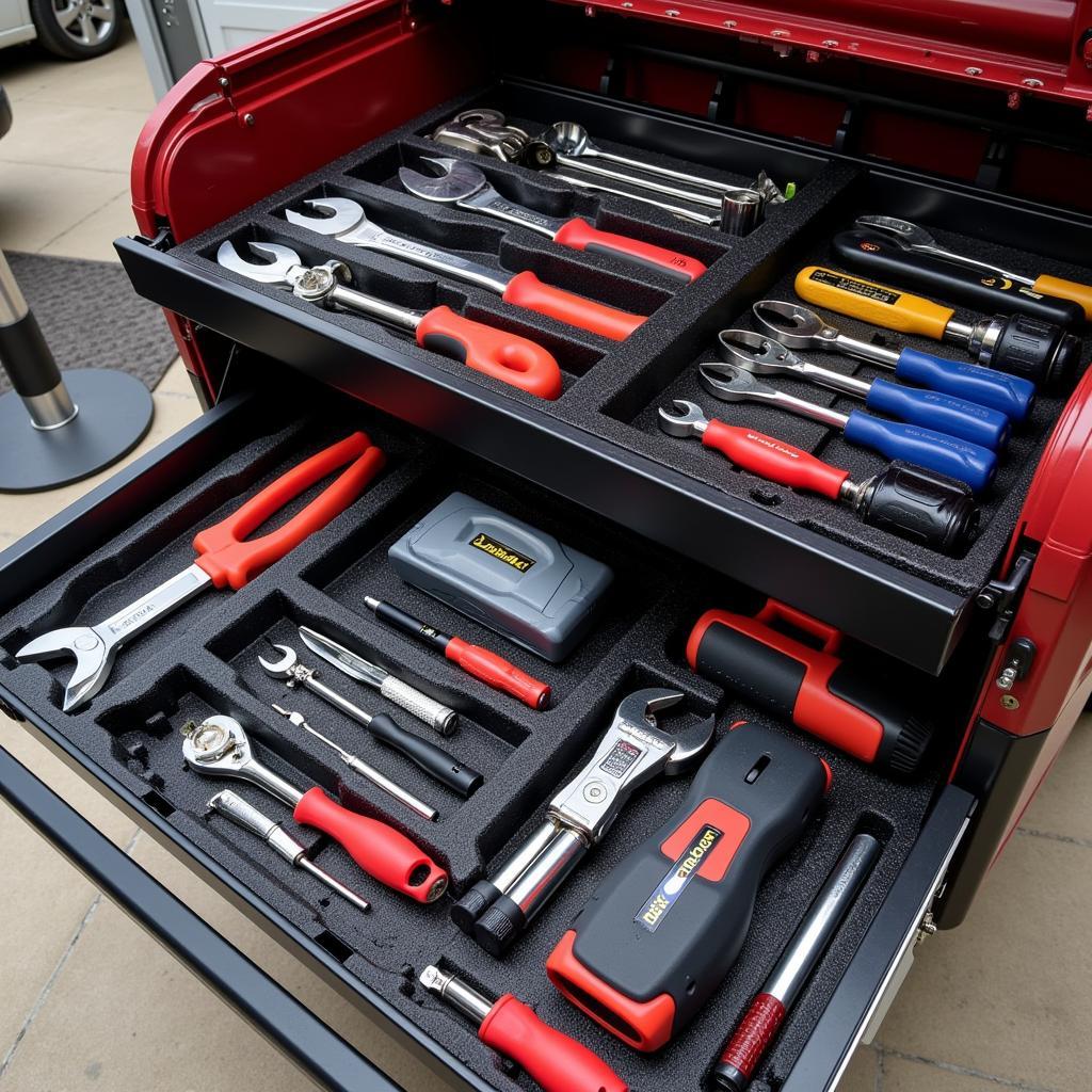 An efficiently organized car tool chest