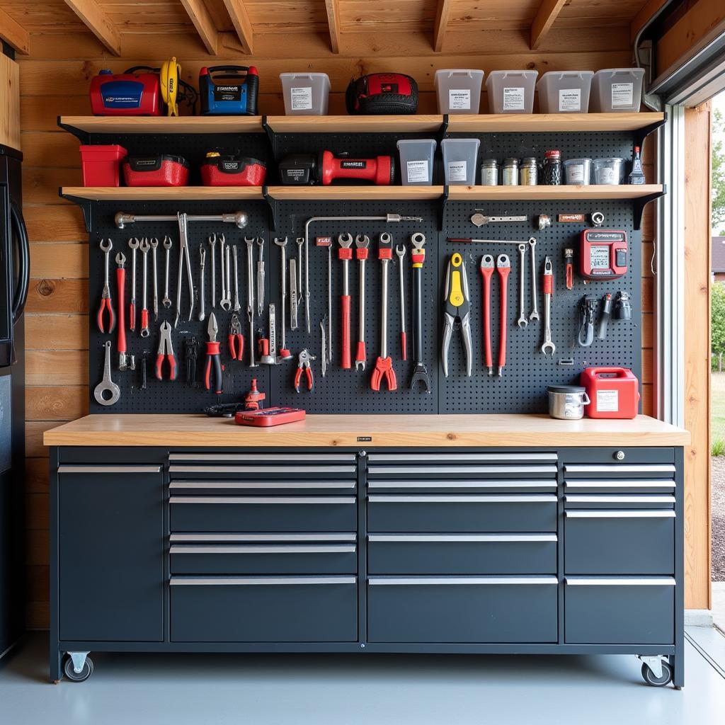 Organized Car Tool Storage in a Garage