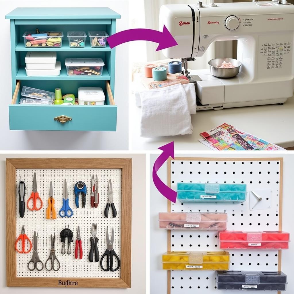 Organized Sewing Tool Storage in Drawers and Boxes