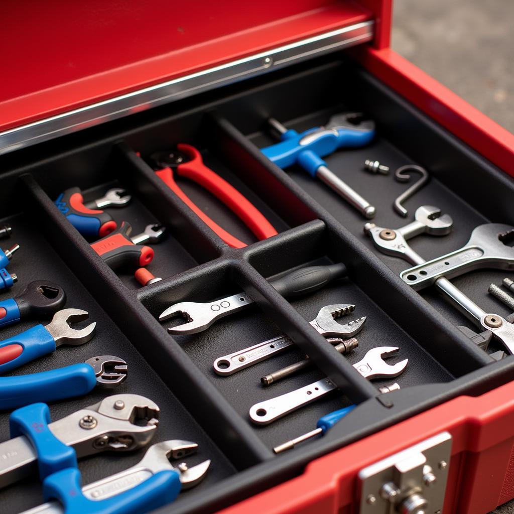 An organized tool box showcasing various hand tools