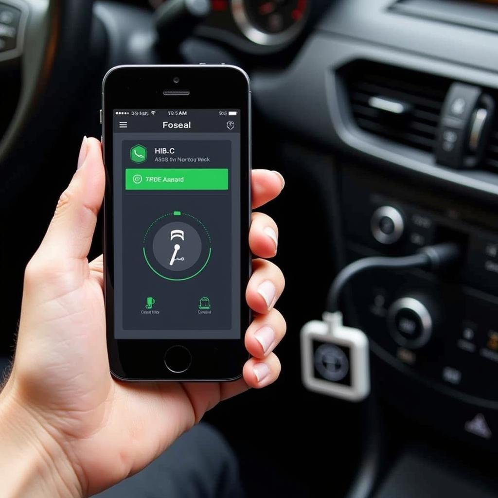 Person Using Foseal OBD2 Scanner in Car