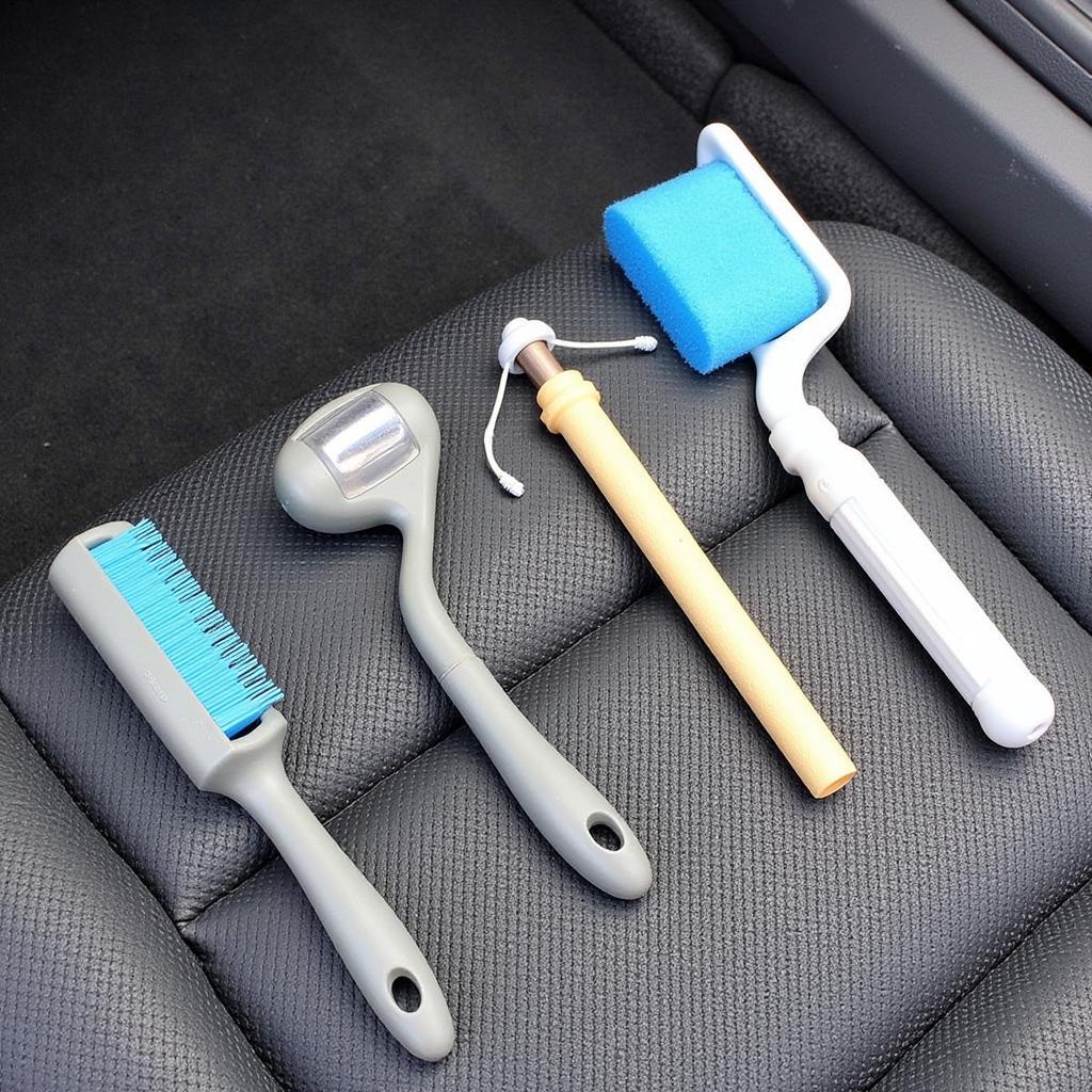 Various pet hair removal tools for car interiors