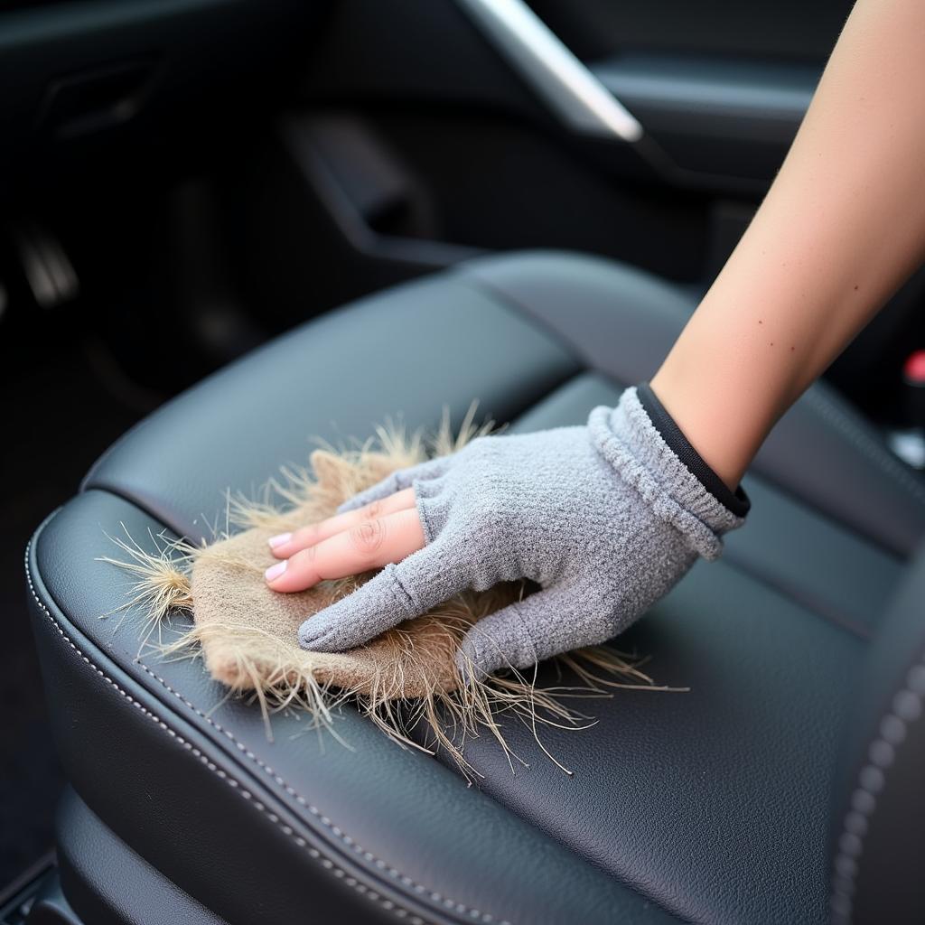 Using a Pet Hair Remover Glove Inside a Car