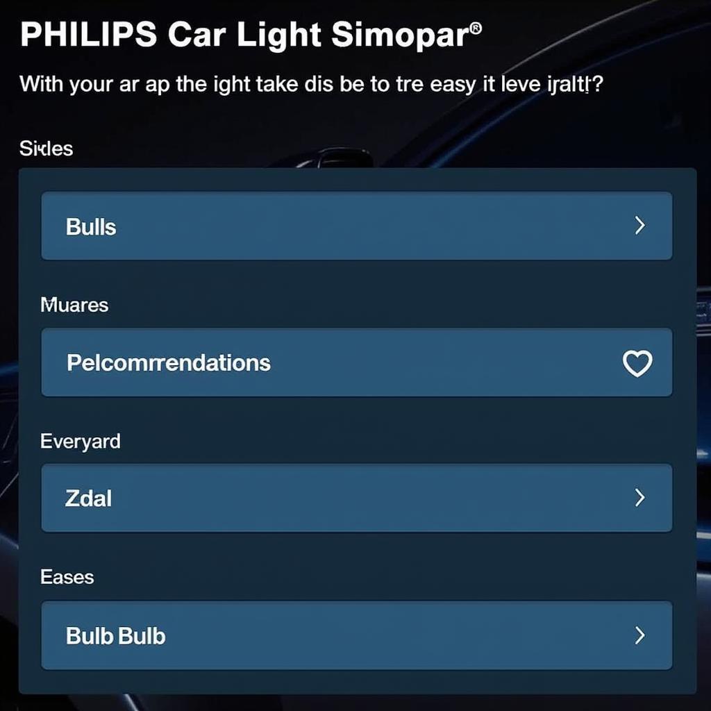 Philips Car Light Selector Tool Interface