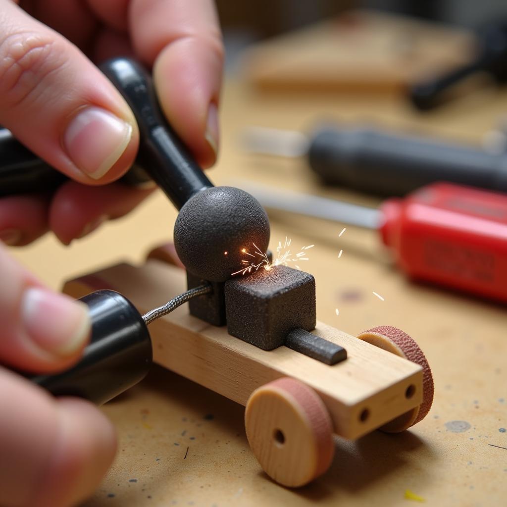 Pinewood Derby Car Axle Polishing Tool in Action