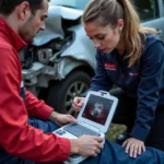 Point-of-care ultrasound being used for car accident victim assessment