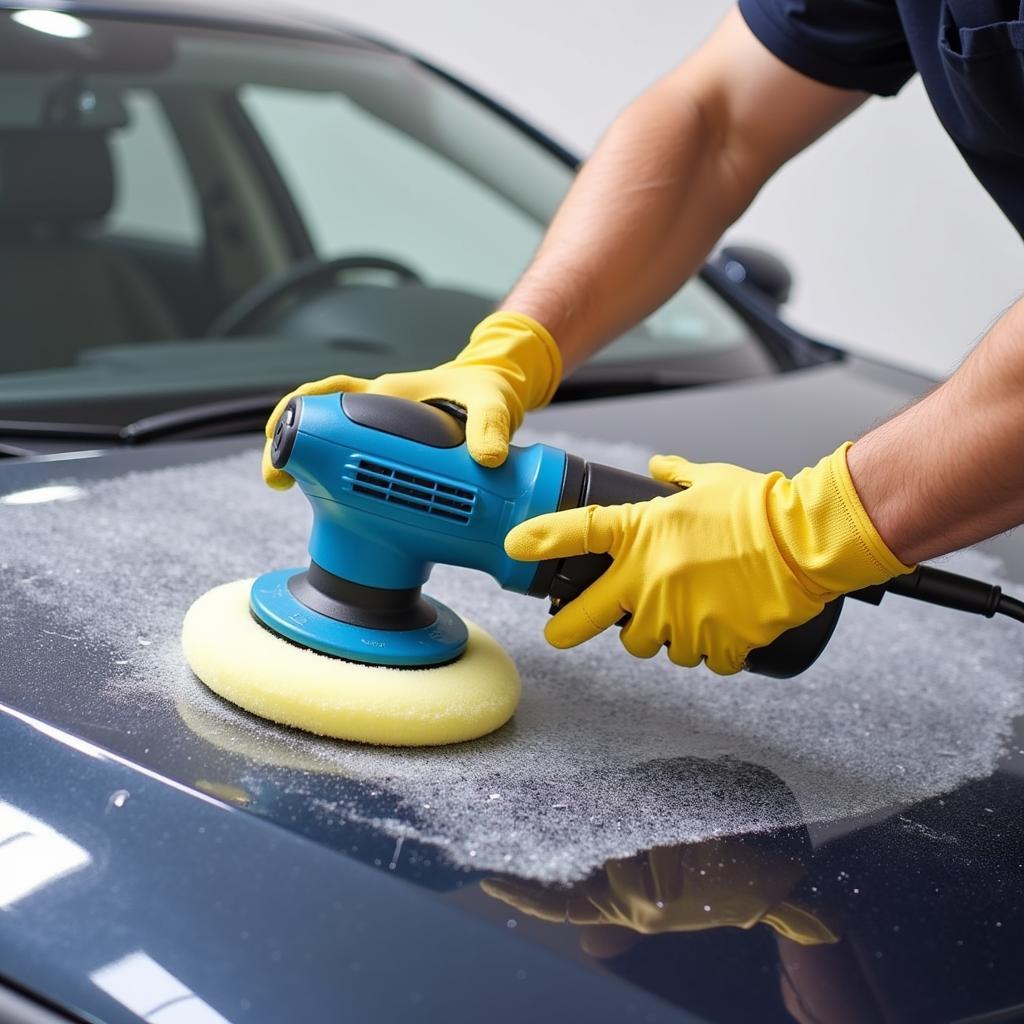 Using a Dual-Action Polisher on a Car