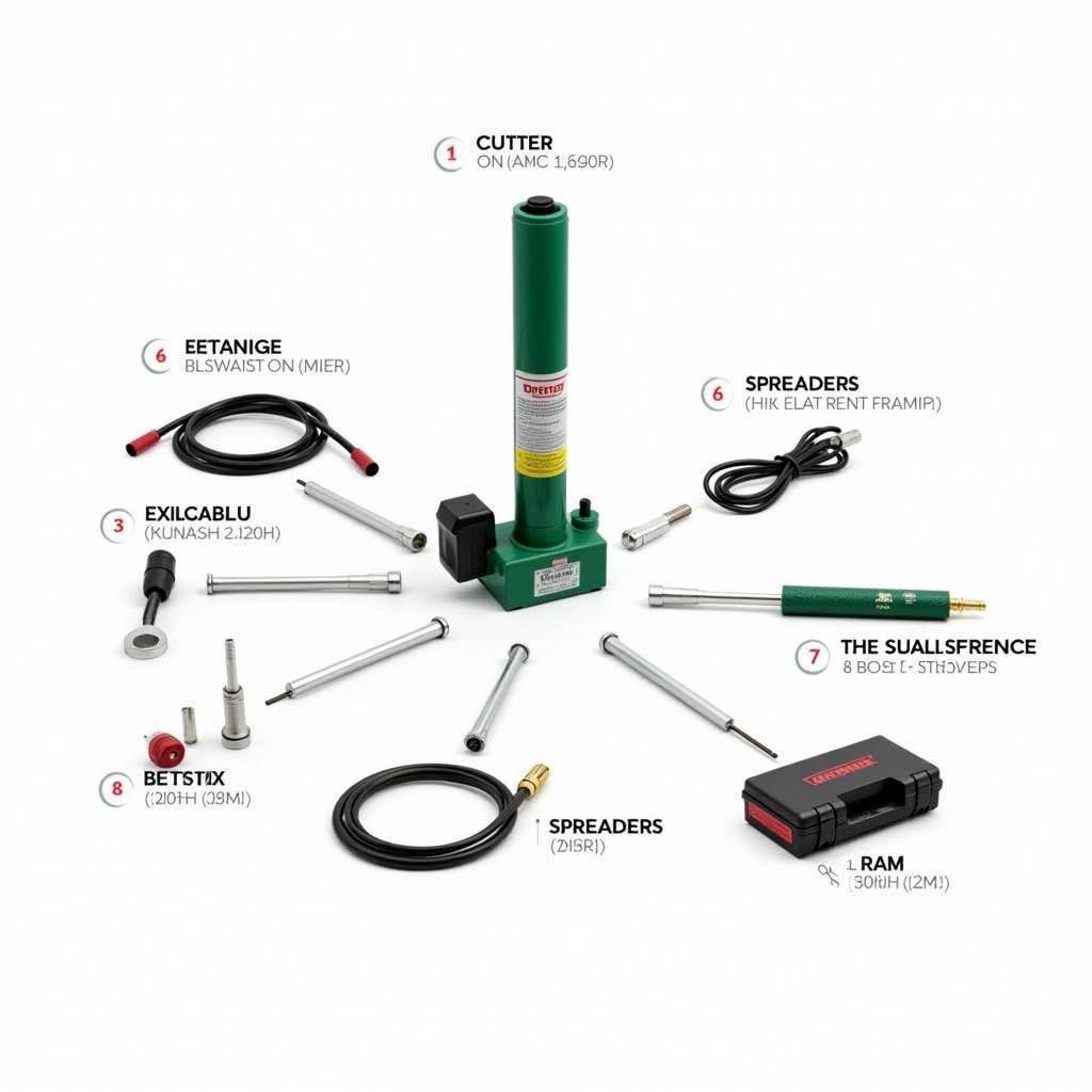 Porta Power Kit Components: Various components of a porta power kit laid out and labeled.