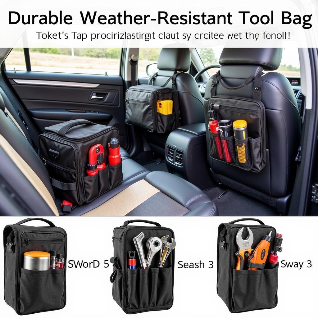 Portable tool bag with multiple compartments for organized storage in a car