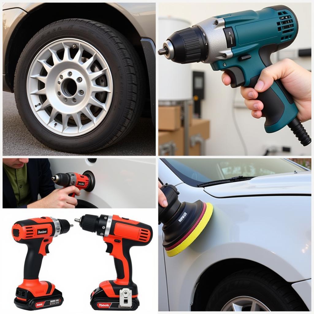 Power tools that enhance efficiency in car repairs, such as impact wrenches, drills, and sanders