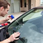 Practicing Windshield Repair on Spare Glass