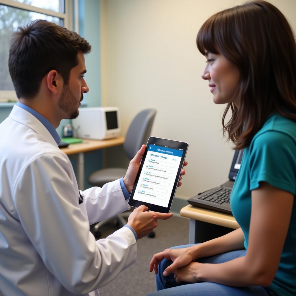 Doctor using primary care asthma screening tool with patient