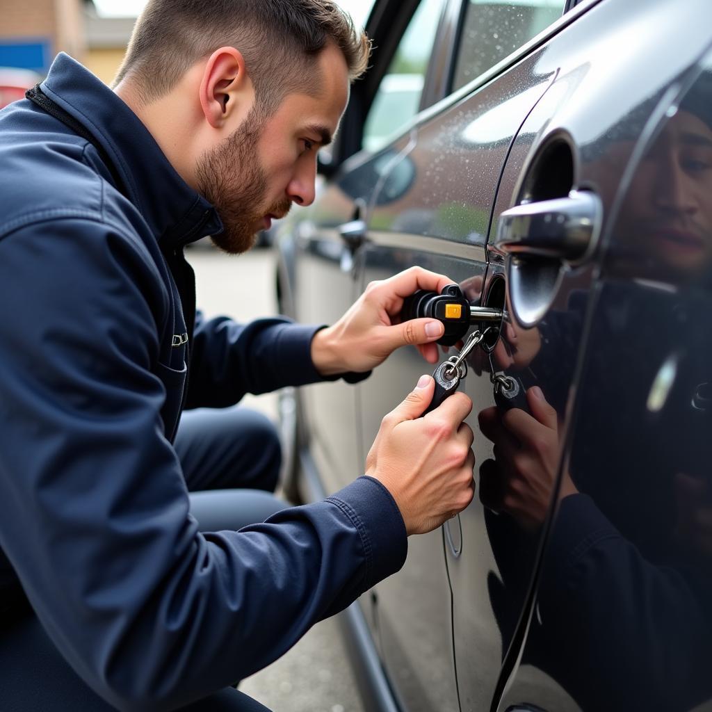 Professional Automotive Locksmith Opening Car Door