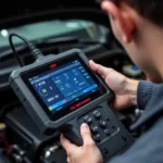 Professional Car Diagnostic Scanner in Use