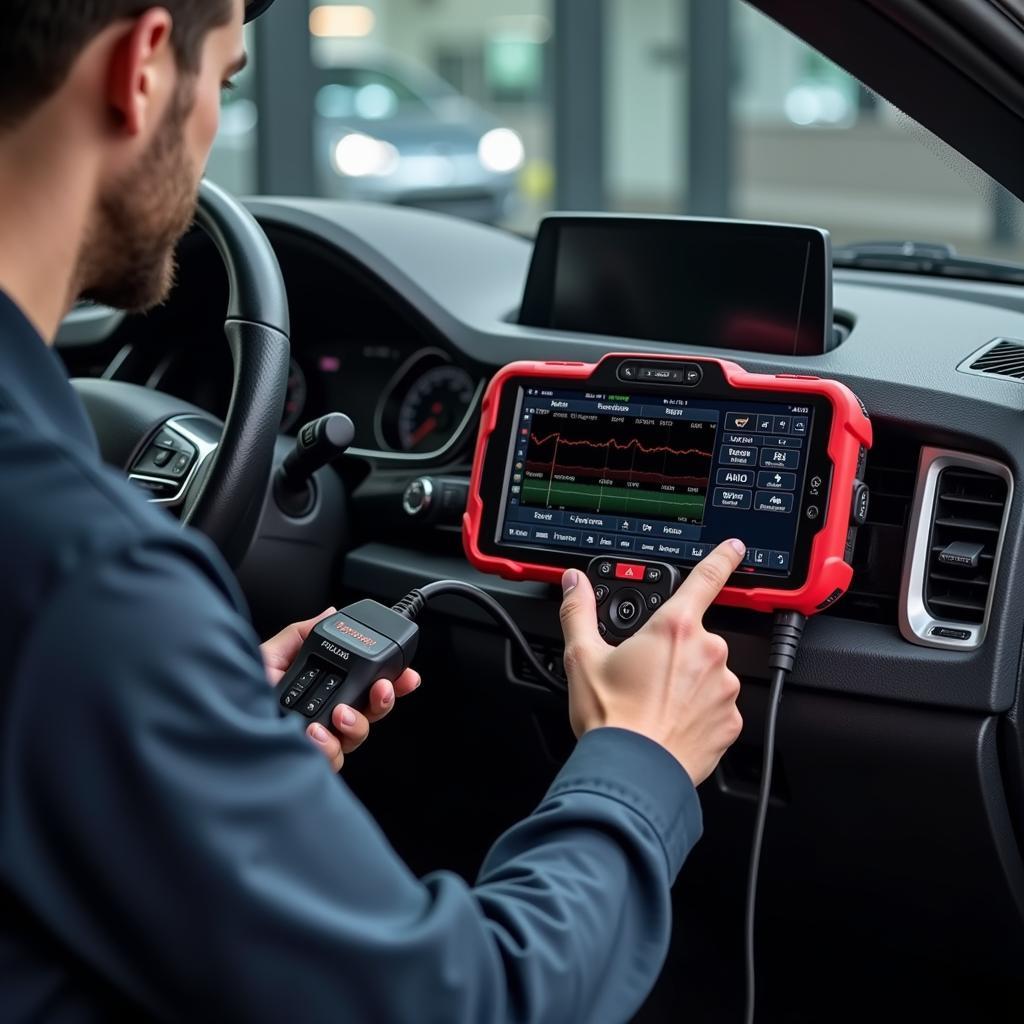 Mechanic Using a Professional Car Diagnostic Tool