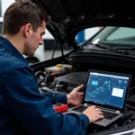 Mechanic Using a Professional Car Diagnostic Tool