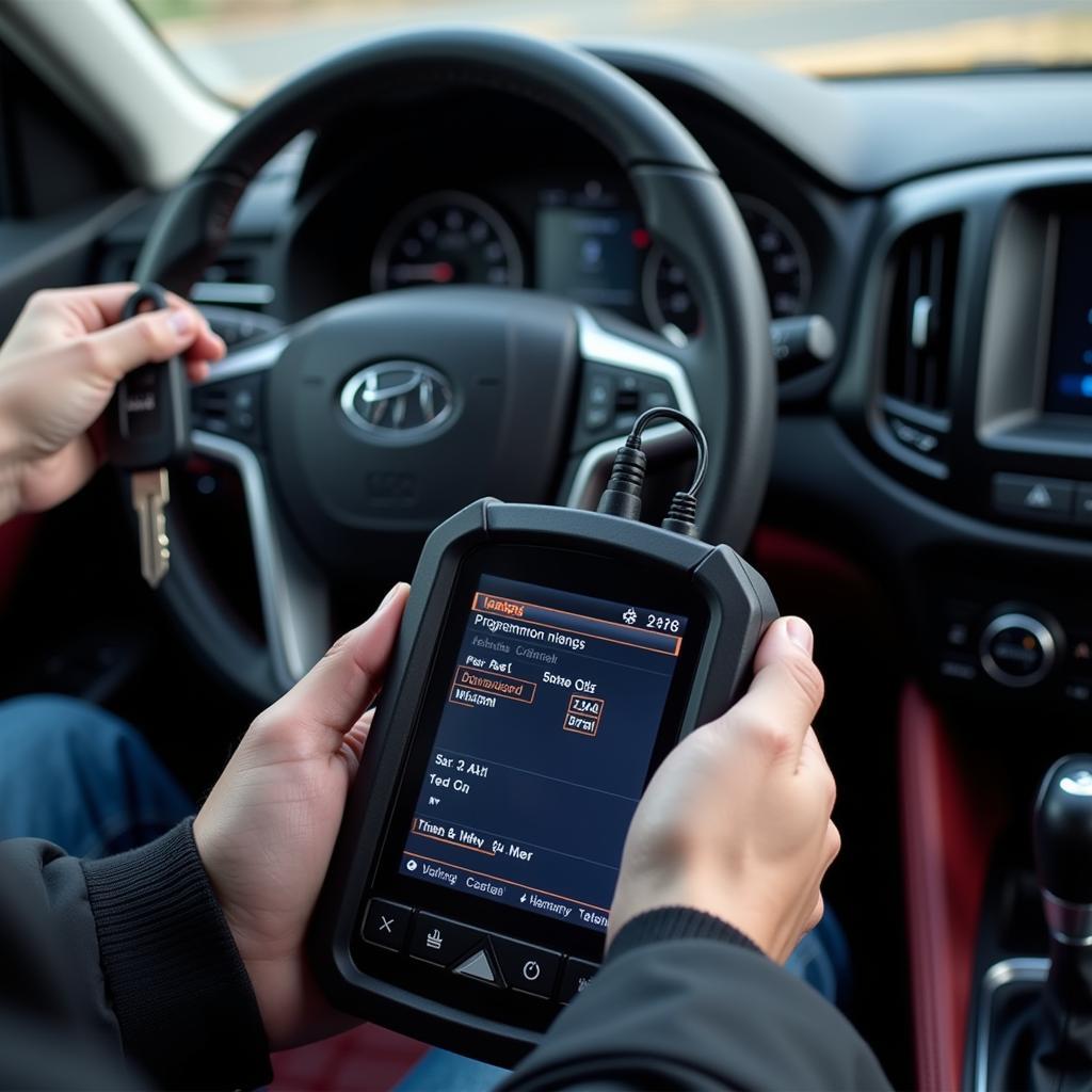 Professional Car Key Programmer in Use