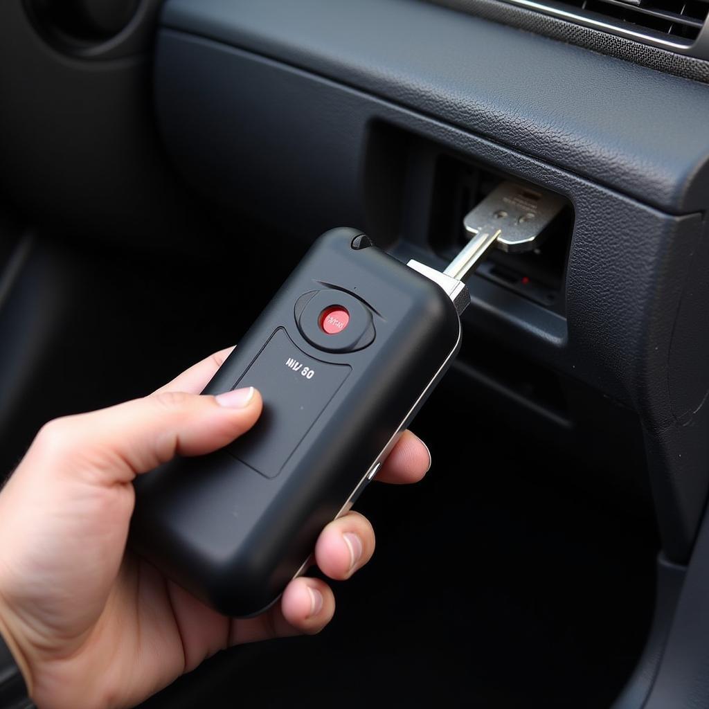 Key Programmer being used on a car's ignition