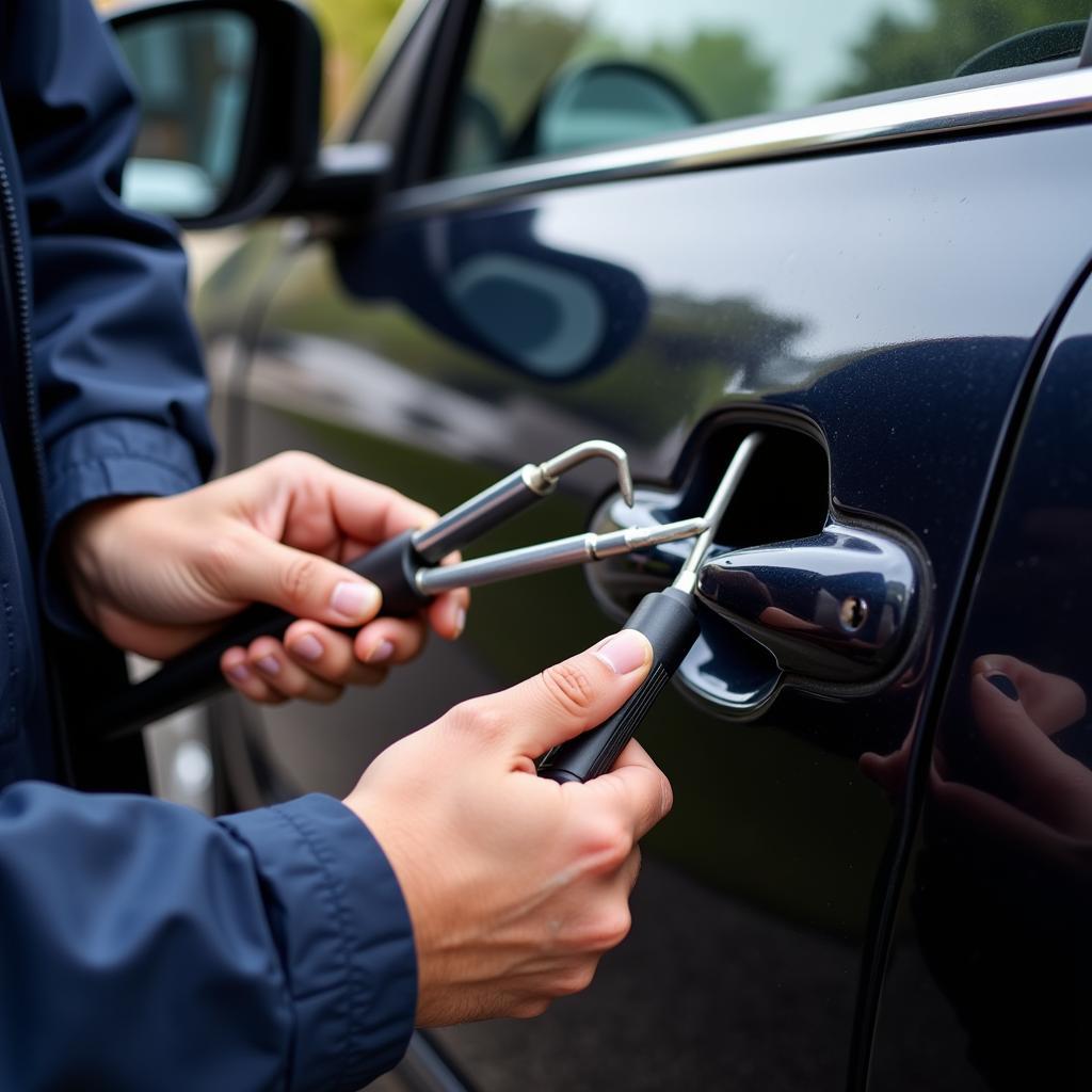 Professional Locksmith Unlocking a Car