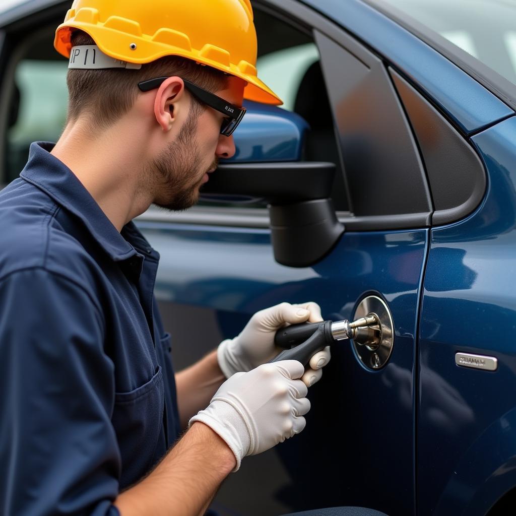 A professional locksmith uses specialized tools to unlock a car safely and efficiently.