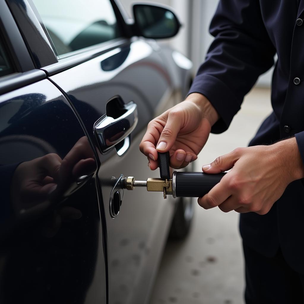 Professional Locksmith Unlocking a Car