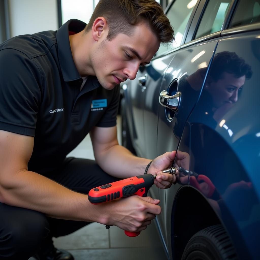 Professional Locksmith Unlocking a Car Door