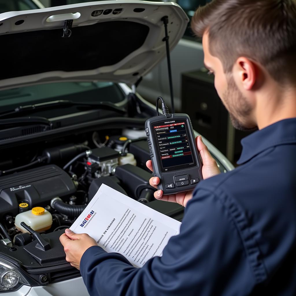 Professional Mechanic Diagnosing Car with Scan Tool