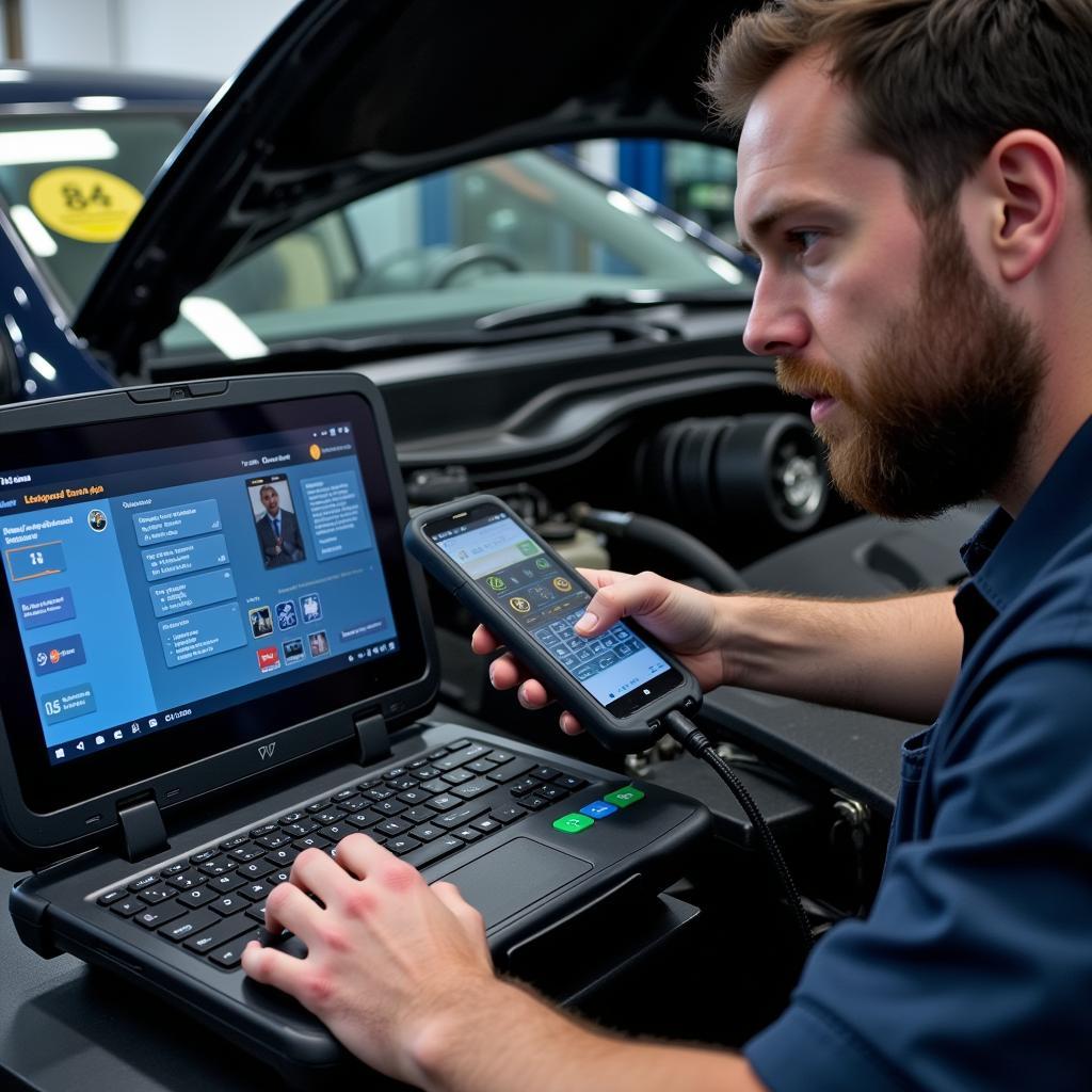 Professional Mechanic Using a High-End Scan Tool