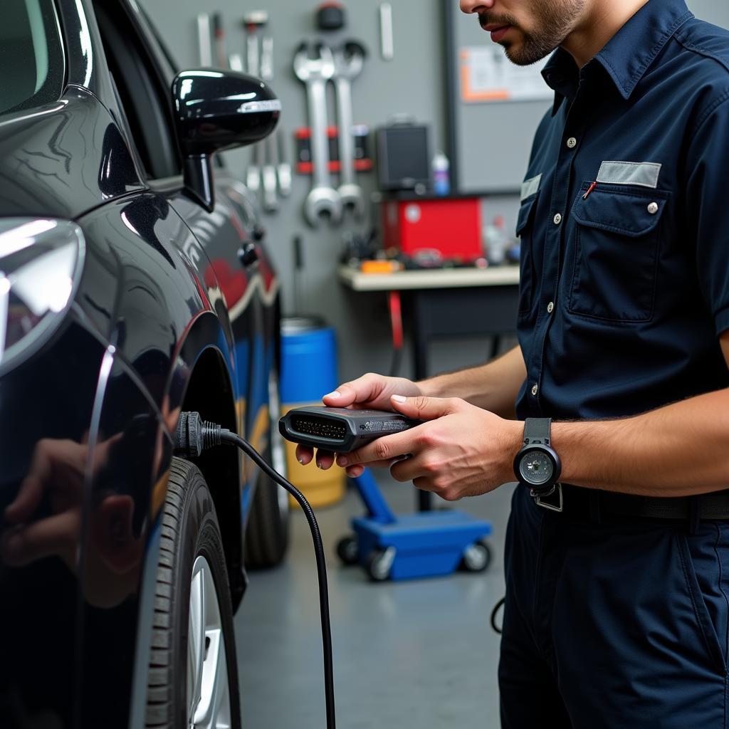 Professional Mechanic Using Advanced Car Tools