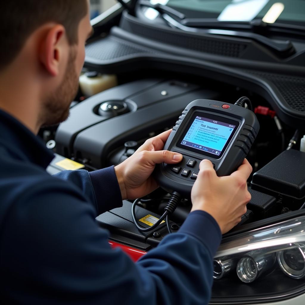 Professional Mechanic Using Diagnostic Tool