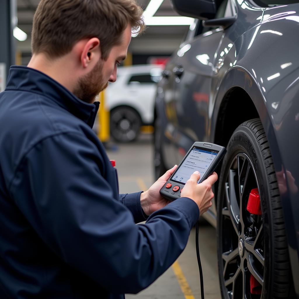 Professional Mechanic Using High-End Scan Tool