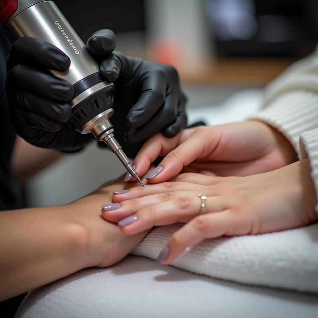 Professional Nail Drill Being Used in a Salon Setting