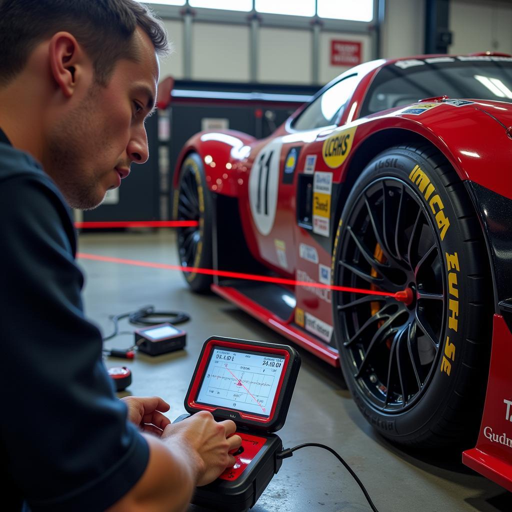 Race Car Laser Alignment Process in Action