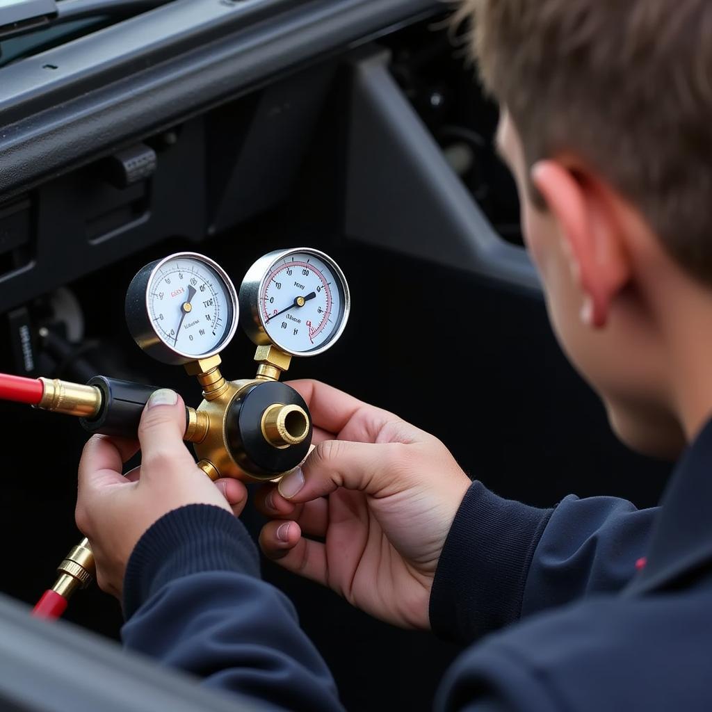 Refrigerant Manifold Gauge Set in Use