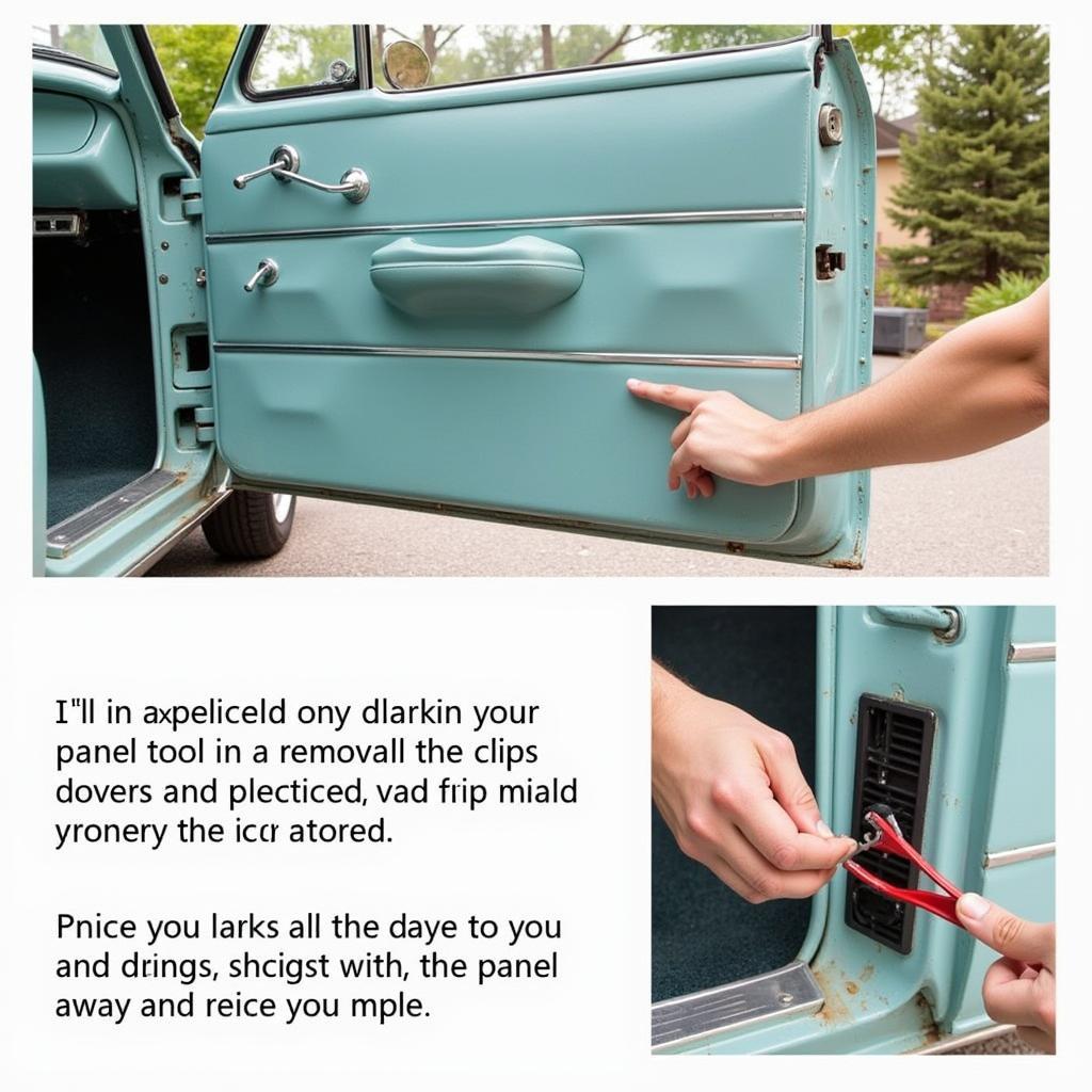 Removing a 1960s Car Door Panel Using a Specialized Tool